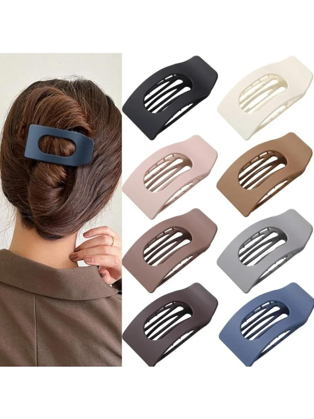 8 Pack Matte Rectangle No-Slip Hair Clips – Strong Hold Claw Clips for All Hair